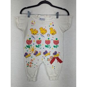 Doe-Spun‎ Vintage Chick Butterfly Romper Red Bow Cute Outfit 6-9 Months